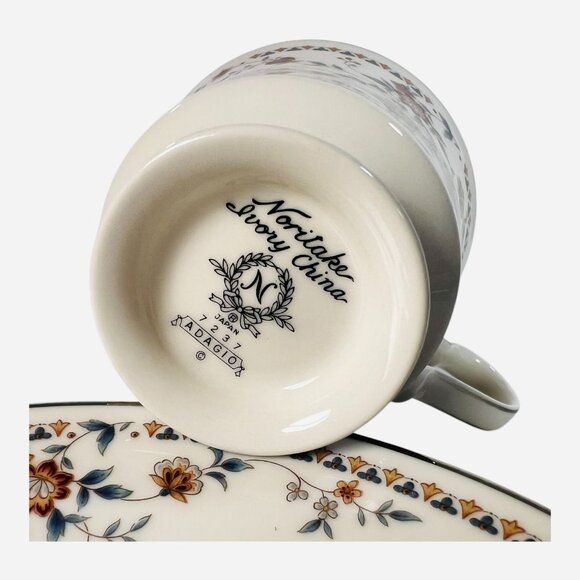 Noritake Ivory China Adagio 7237 Cup & Saucer Set Vintage Floral gold accents - Picture 5 of 8